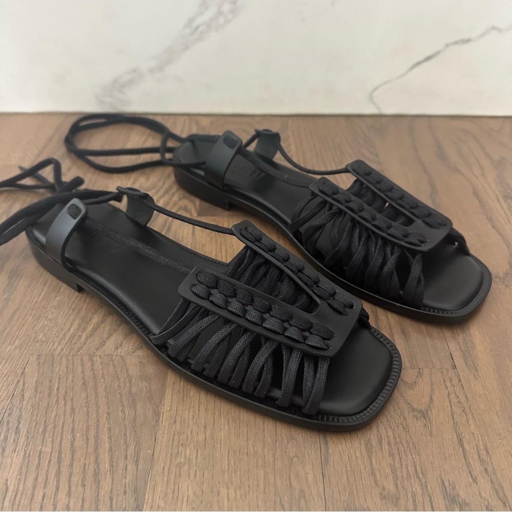 NWT Hereu Women's Consell Ankle Tie Calf Leather Sandal Black Size EU 41 US 10.5 - Picture 8 of 13